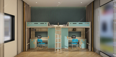 上床下桌两人位爬梯公寓床