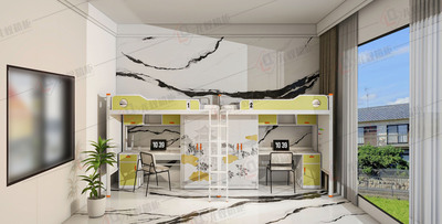 21国风印花衣柜爬梯连体公寓床