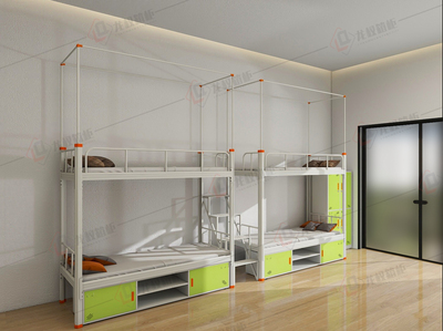 青色配橙色两连体中梯上下铺