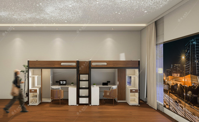 11中梯木板护栏连体两人位公寓床