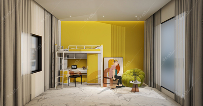 15单人位上床下桌橘黄色公寓床