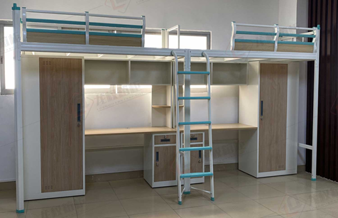 木纹转印两连体双人位爬梯公寓床