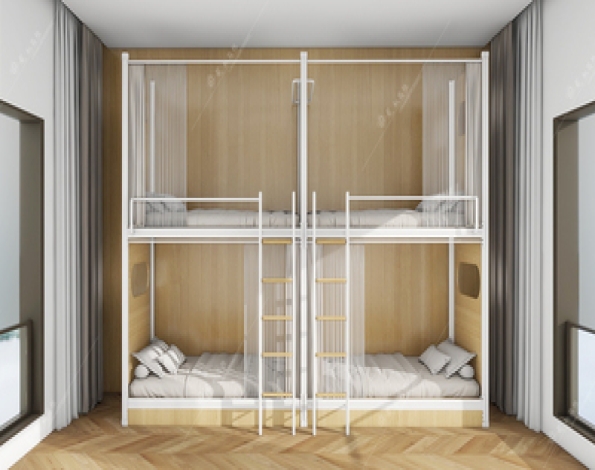 Two conjoined double ladder bunk beds 1