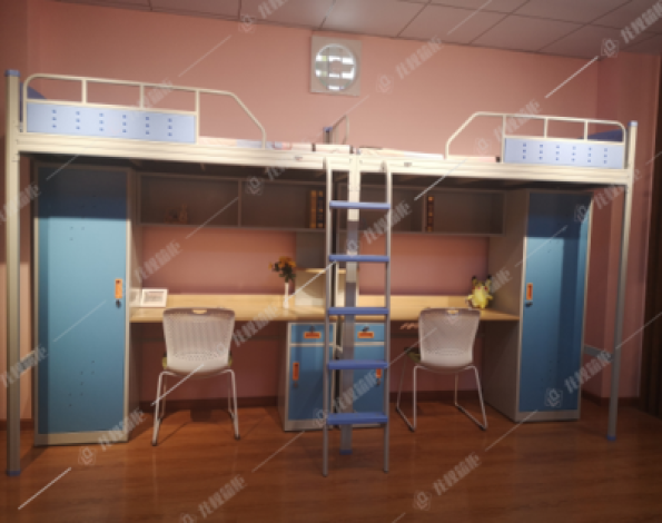 Iron frame bed with desk