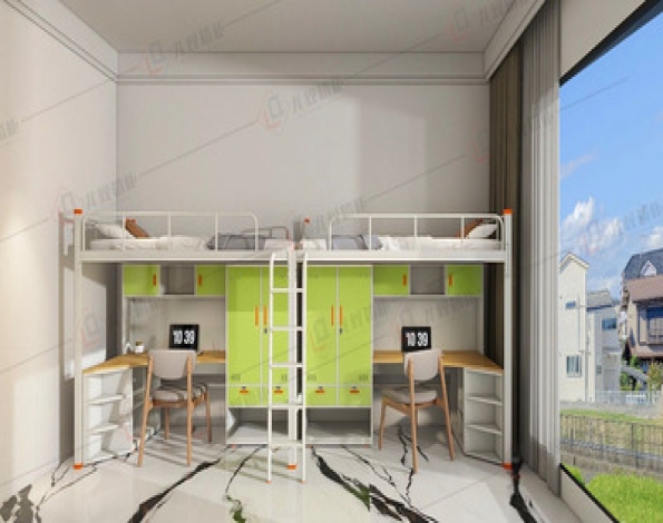 14绿色爬梯双人连体公寓床