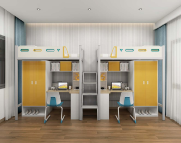 上床下桌两人位步梯公寓床